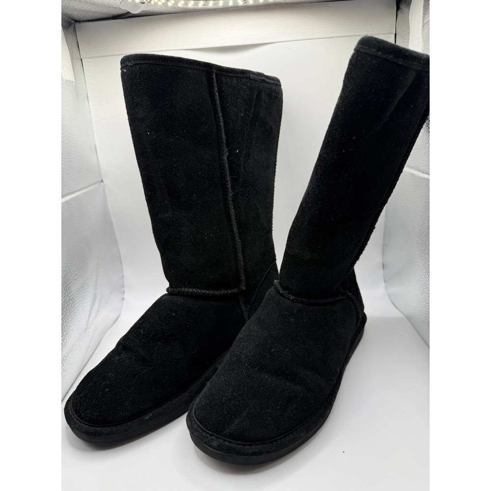 Bearpaw Womens US 7 Boots Black Suede Mid Calf Pull On Round Toe Winter Snow